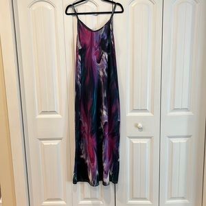 Purple/black/green/white swirled maxi dress